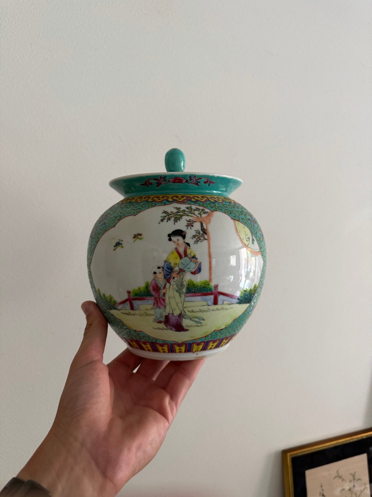 Vintage Chinese gemberpot met deksel, handgeschilderd, Antiek en Kunst, Ophalen