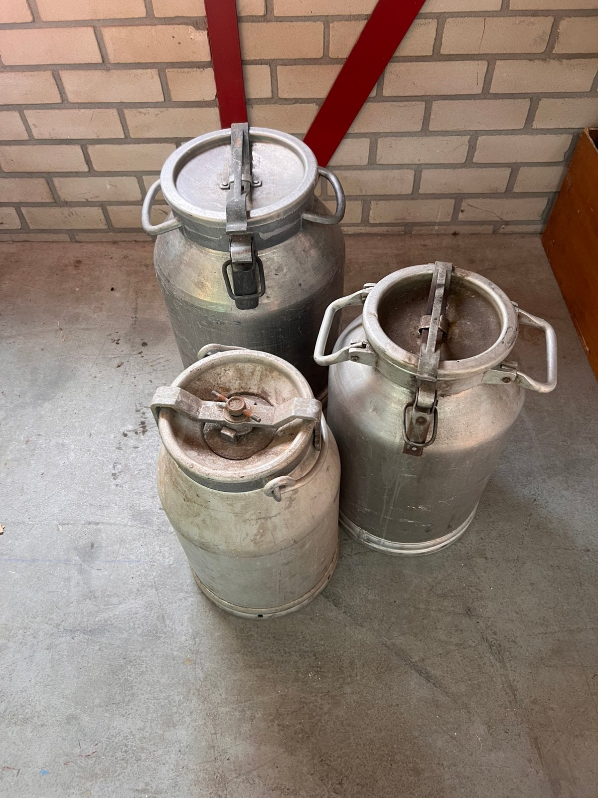 3 oude aluminium melkbussen met klemdeksel – ook per stuk, Antiek en Kunst, Ophalen of Verzenden