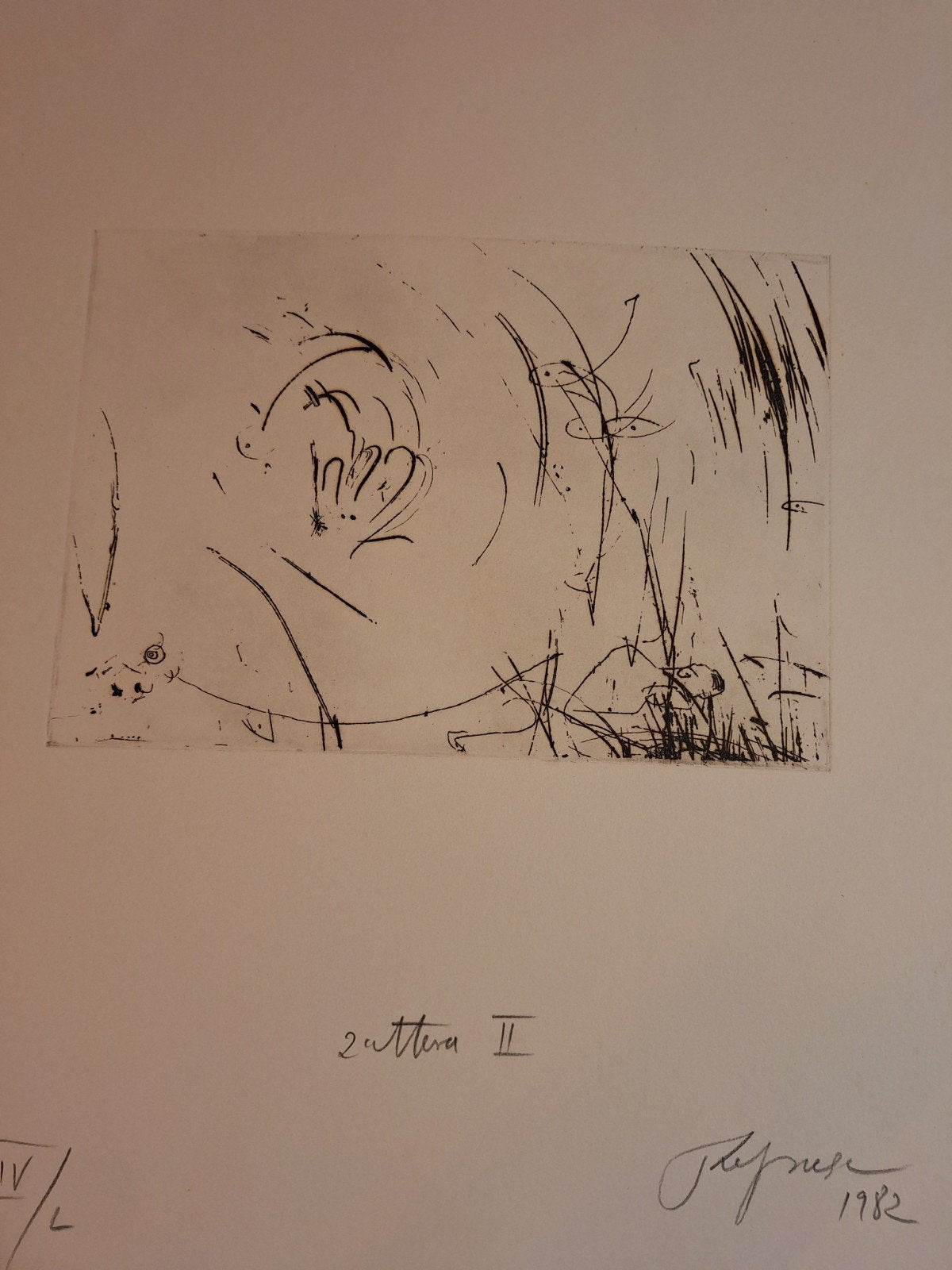 Abstracte gesigneerde ets "Zattera II" uit 1982, Ophalen of Verzenden, Ets, Gesigneerd, 1950 - 1999
