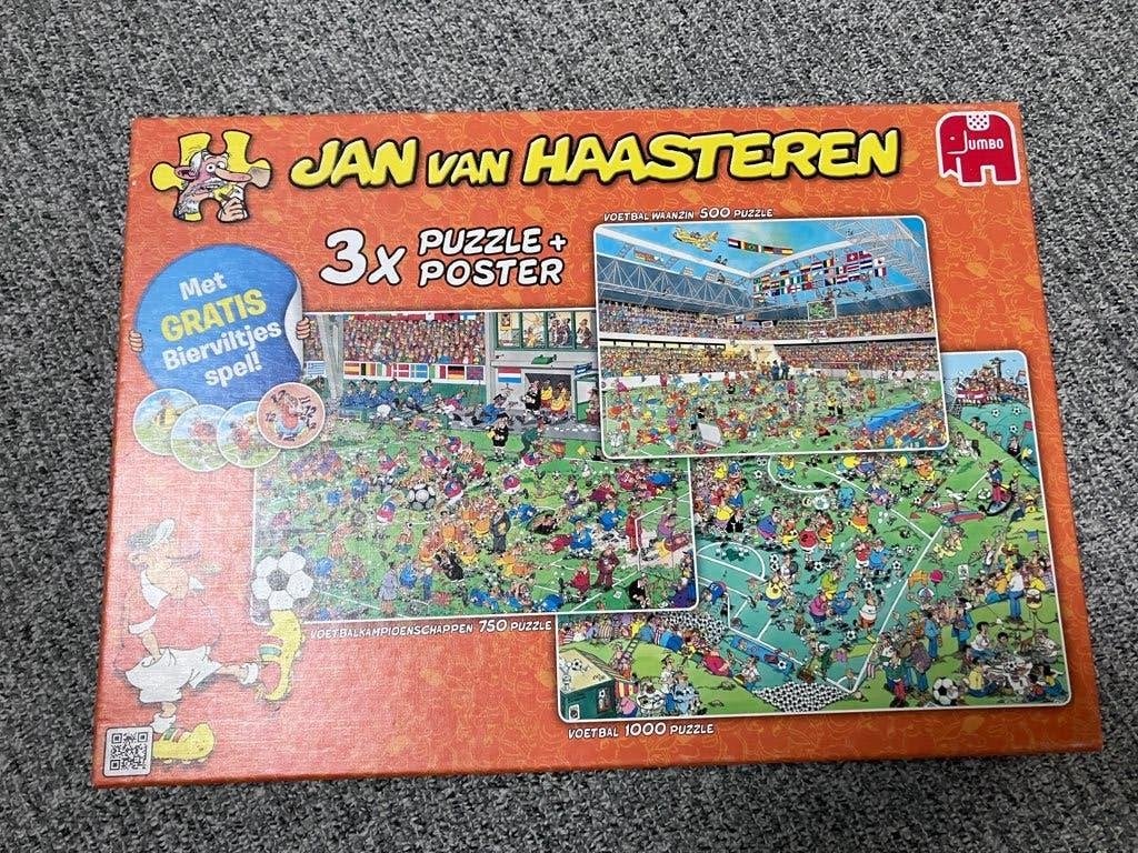Jan van Haasteren 3 voetbal puzzels, Ophalen of Verzenden, 500 t/m 1500 stukjes, Zo goed als nieuw, Legpuzzel