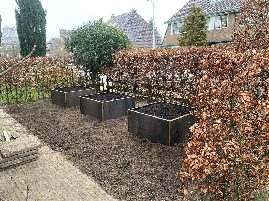 Super mooie grote bloembakken cortenstaal 3mm 100x100x30, 100 cm of meer, Vierkant, Nieuw, Ophalen of Verzenden