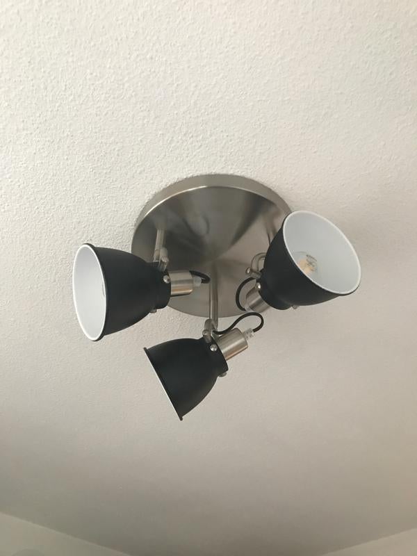 Plafondlamp 3 Spots Karwei trioplaat Sem zwart, Huis en Inrichting, Lampen | Spots, Ophalen of Verzenden, Gebruikt, Plafondspot of Wandspot