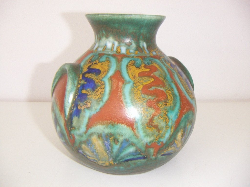 Zuid Holland Gouda plateel keramiek vaas jr.1920.  Oriental., Antiek en Kunst, Antiek | Vazen, Ophalen of Verzenden