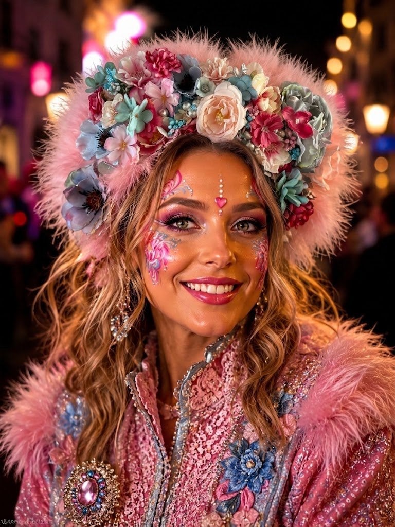 Bloemfetti Bontmuts Roze/Blauw Bloemen & Zilveren Details, Ophalen of Verzenden, Nieuw, Carnaval