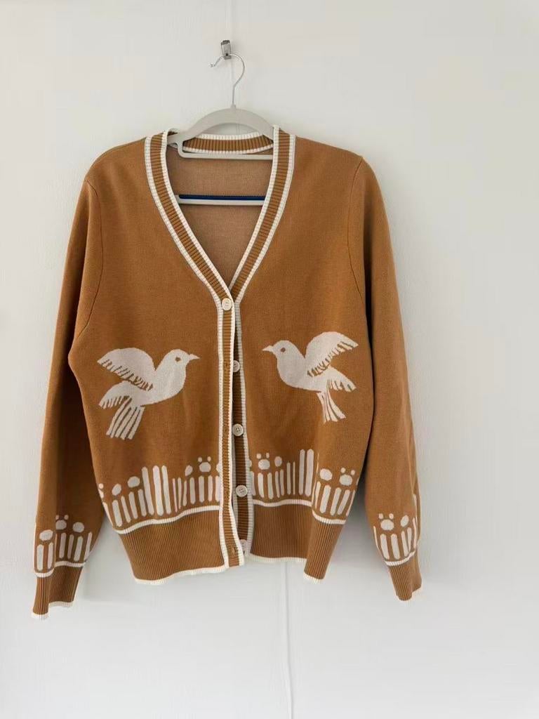 Bruin vest met vogelprint, Ophalen of Verzenden, Nieuw, Maat 38/40 (M), Bruin