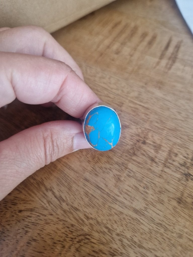 Antieke turquoise ring (Tibetaans zilver) maat 18.5, Ophalen of Verzenden, Zilver, Ring, Met edelsteen