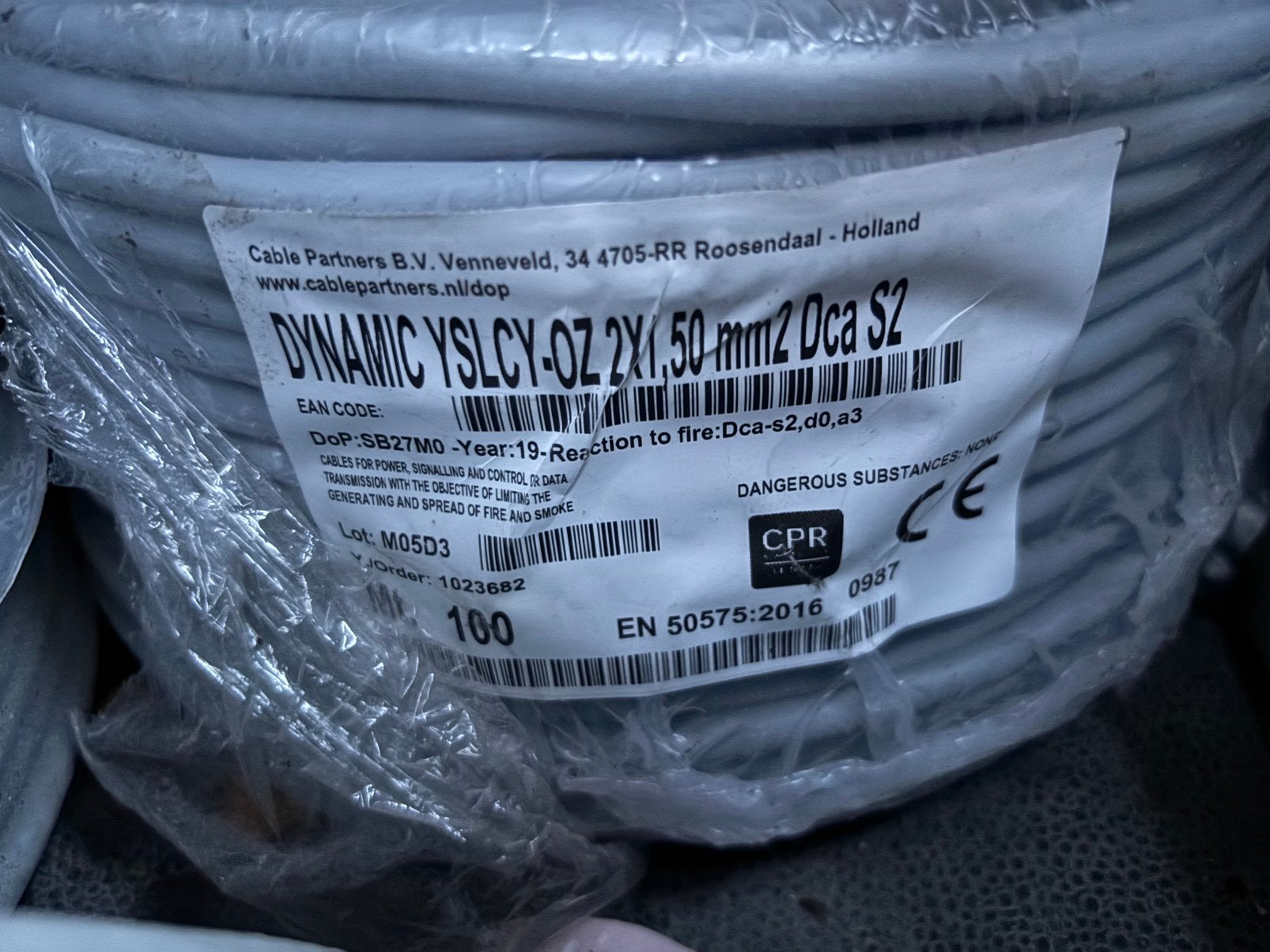 Nieuwe rol YSLCY-OZ 2x1,5 mm² afgeschermde kabel (100 meter), Doe-het-zelf en Verbouw, Elektra en Kabels, Ophalen of Verzenden