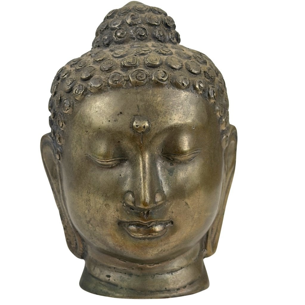 Boeddhahoofd – Thais brons – ca. 1900 – 18 cm, Antiek en Kunst, Overige herkomsten, Ophalen of Verzenden, Beeld, Brons