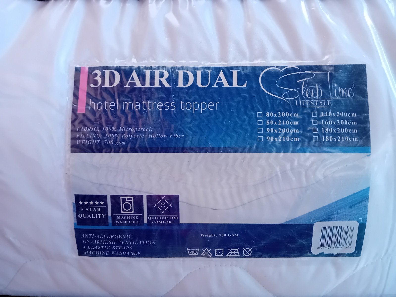 Nieuwe 3D Air Dual hotel matras topper - maat is 180-200, Ophalen, Sleep Time Lifestyle, Onbekend, Overige maten