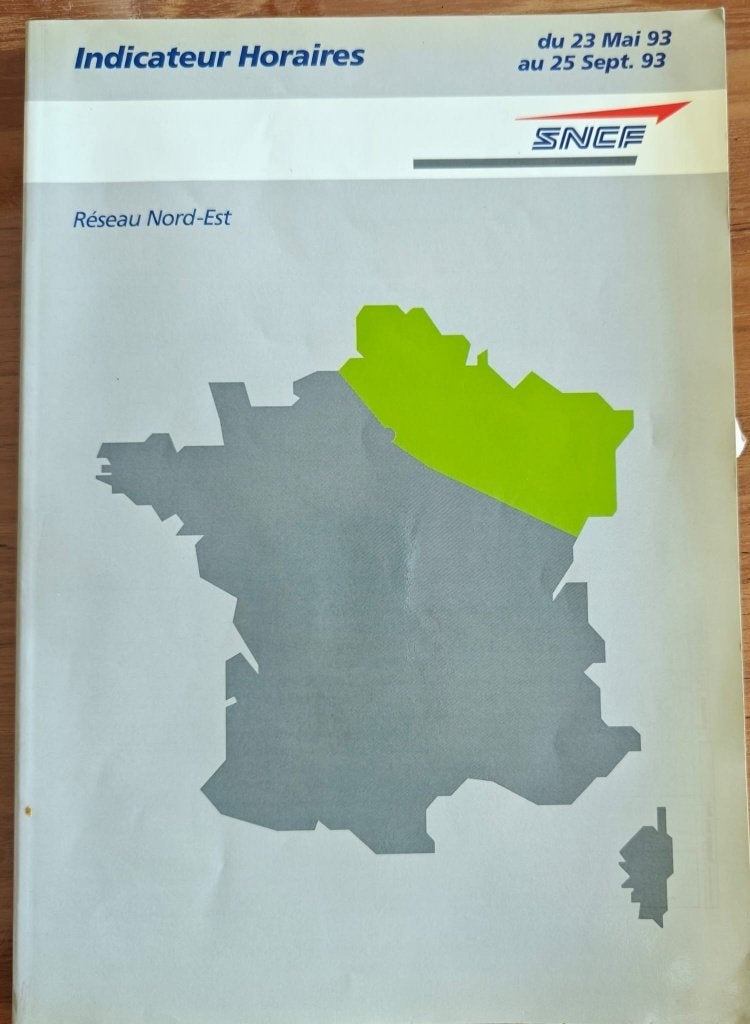 SNCF Indicateur Horaires Reseau Nord-Est 1993, Ophalen of Verzenden, Gebruikt, Trein, Boek of Tijdschrift