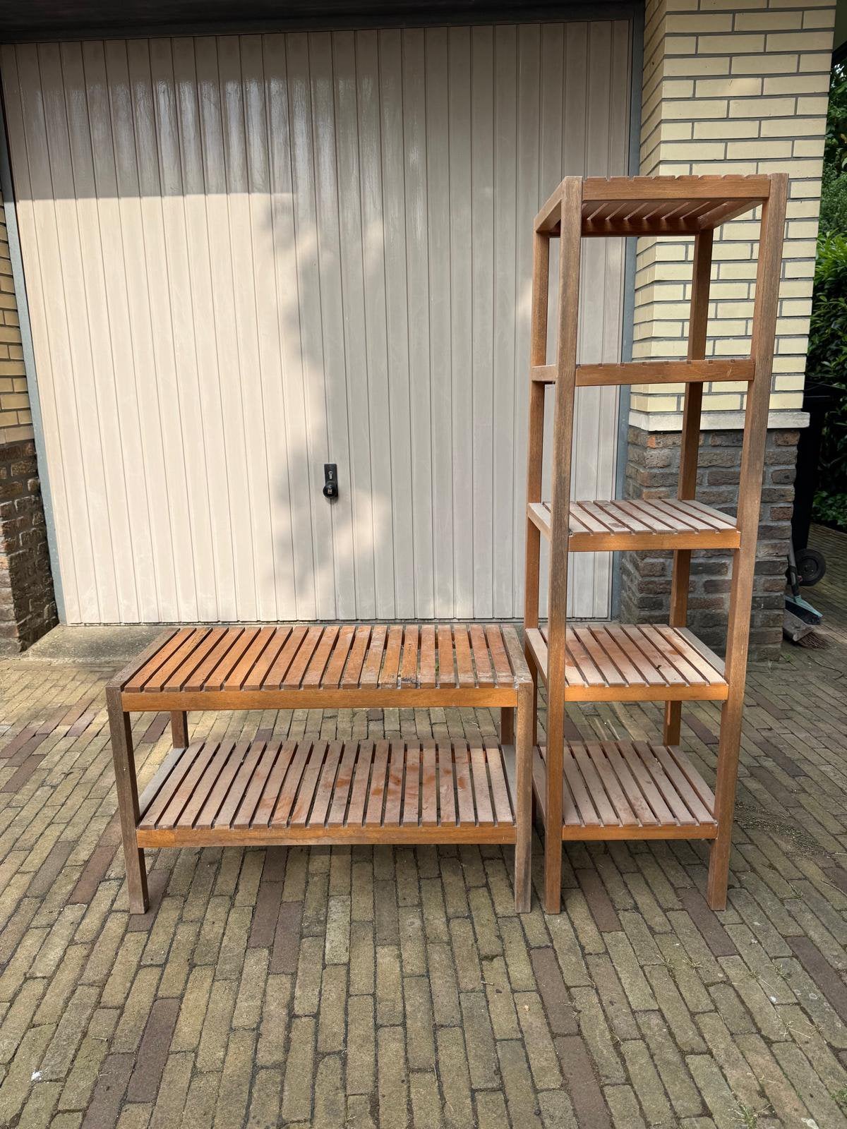 IKEA Opbergrekken van Hardhout – 2 stuks – Binnen/Buiten, Ophalen, Gebruikt