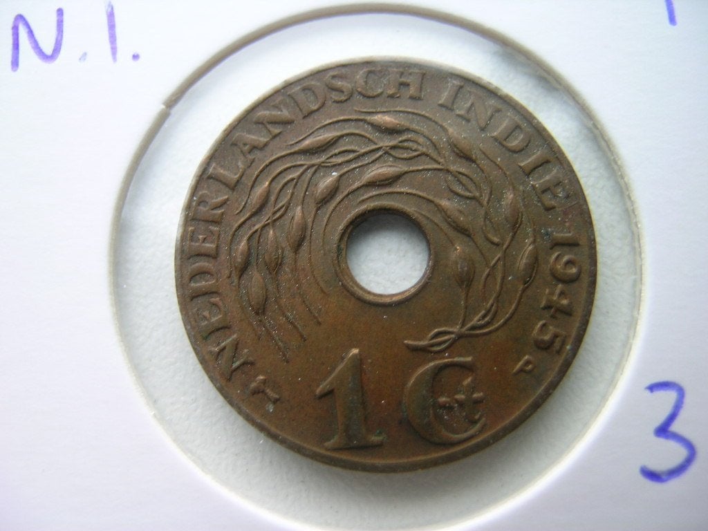 Cent 1945 P Nederlands Indie (nr 3), Ophalen of Verzenden, Koningin Wilhelmina, 1 cent, Losse munt