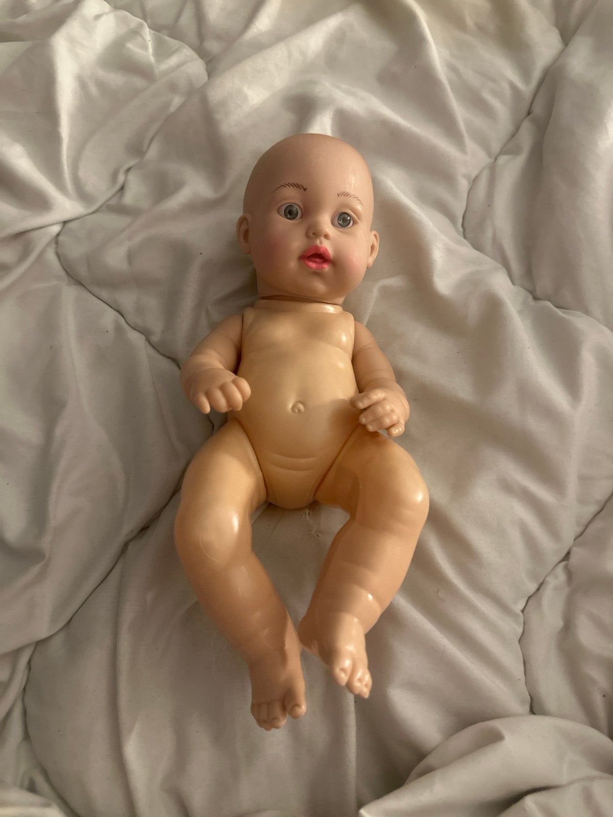 Vintage Babypop - Kaal Hoofd - Blauwe Ogen, Ophalen of Verzenden, Gebruikt, Babypop