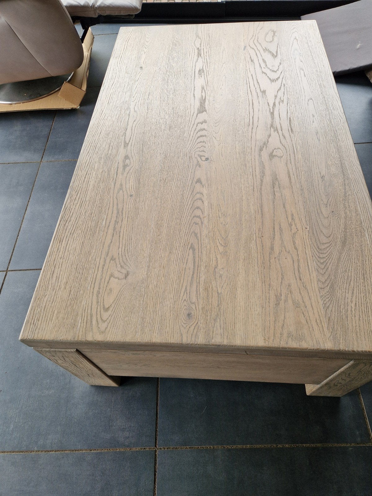 Robuuste salontafel met lades - Eikenhout, Ophalen, Gebruikt, 100 tot 150 cm, Eikenhout