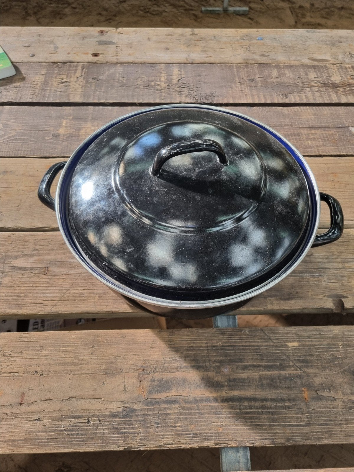 Gebruikte braadpan - Blauw emaille, Gebruikt, Braadpan, Ophalen of Verzenden, Met deksel