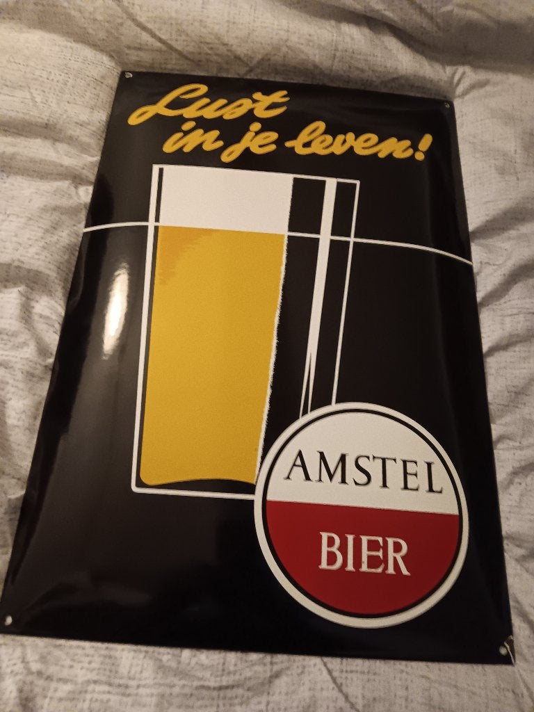 Amstel emaille bord, Ophalen