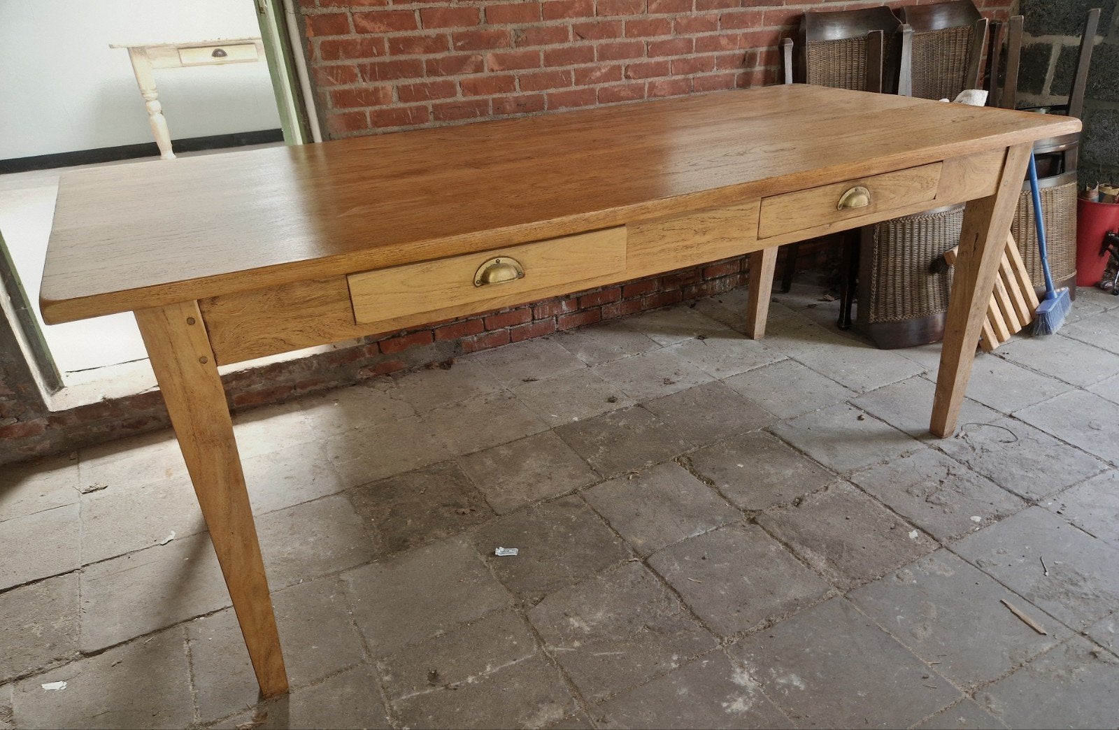 Massieve eiken kloostertafel, Huis en Inrichting, Tafels | Eettafels, Ophalen, Rechthoekig, 200 cm of meer, 50 tot 100 cm