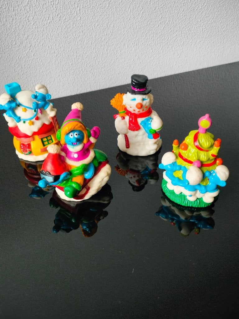 4 x Smurf Kerst Seeuwman Slee Kerstboom 1997, Ophalen of Verzenden, Verschillende Smurfen