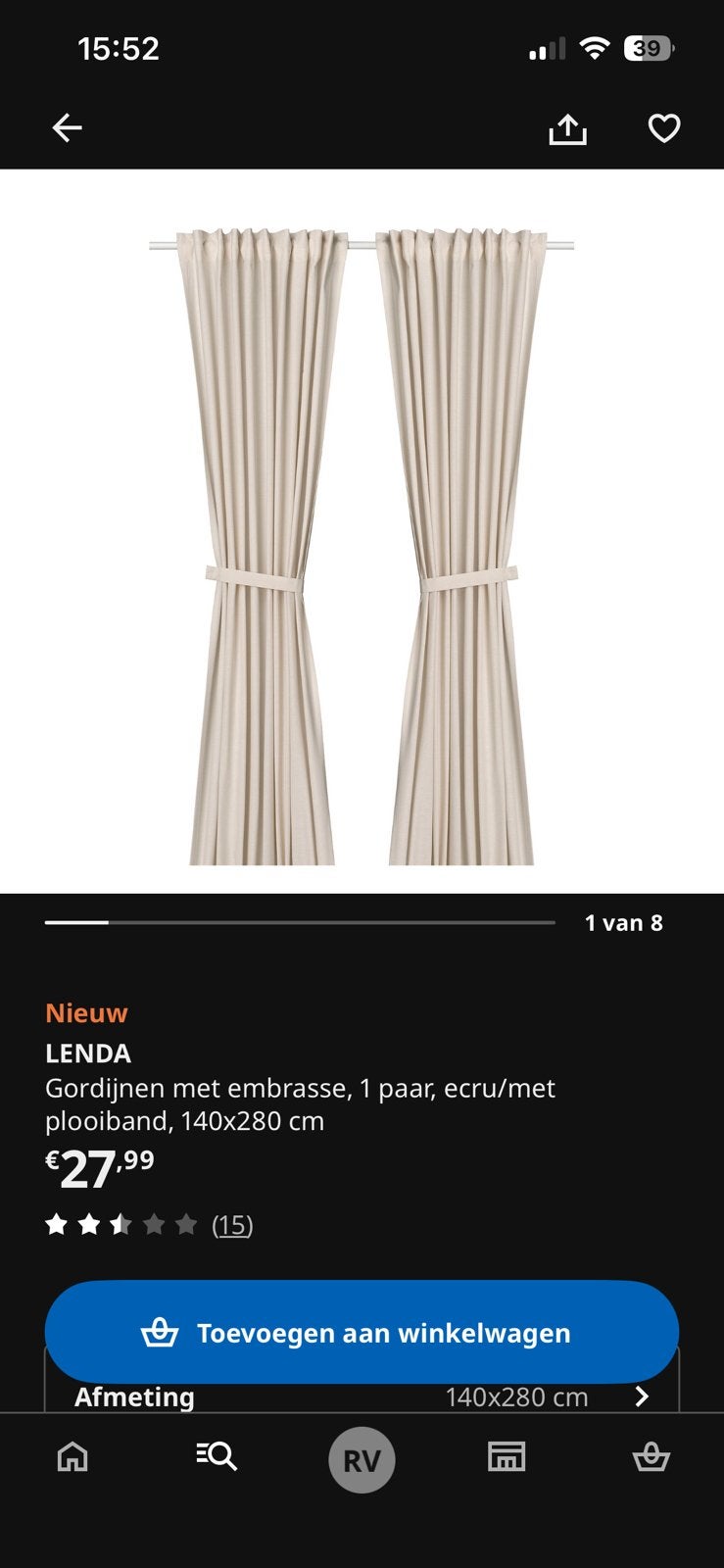 Gordijnen 2x 140x300, Ophalen, Nieuw