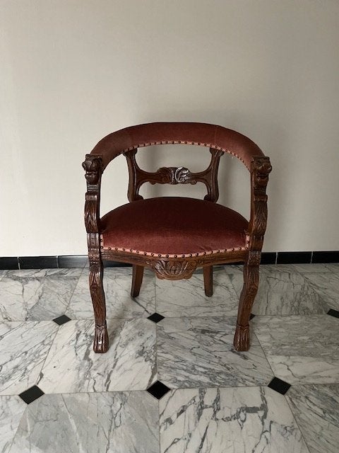 Unieke bijzetstoel in hout en mohair, Ophalen