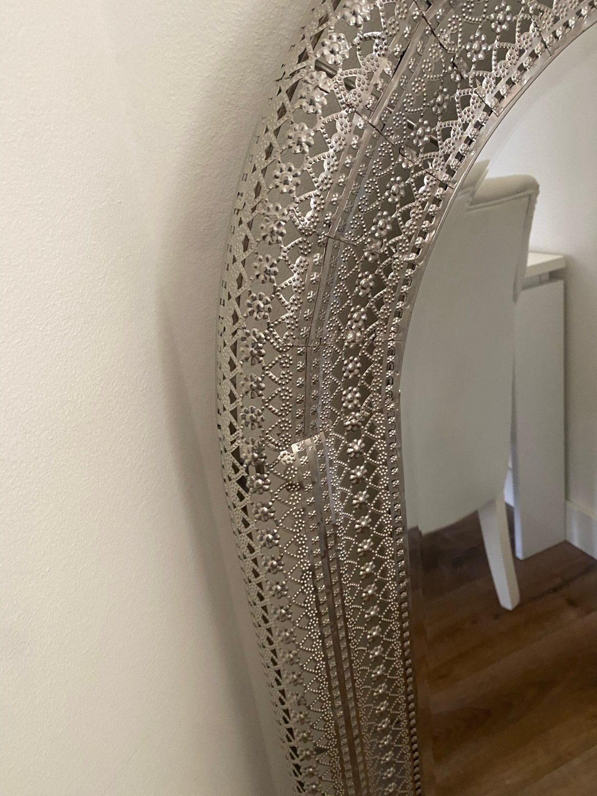Prachtige Marokkaanse spiegel, zilverkleurig, Huis en Inrichting, Gebruikt, 100 tot 150 cm, Ophalen of Verzenden, Overige vormen