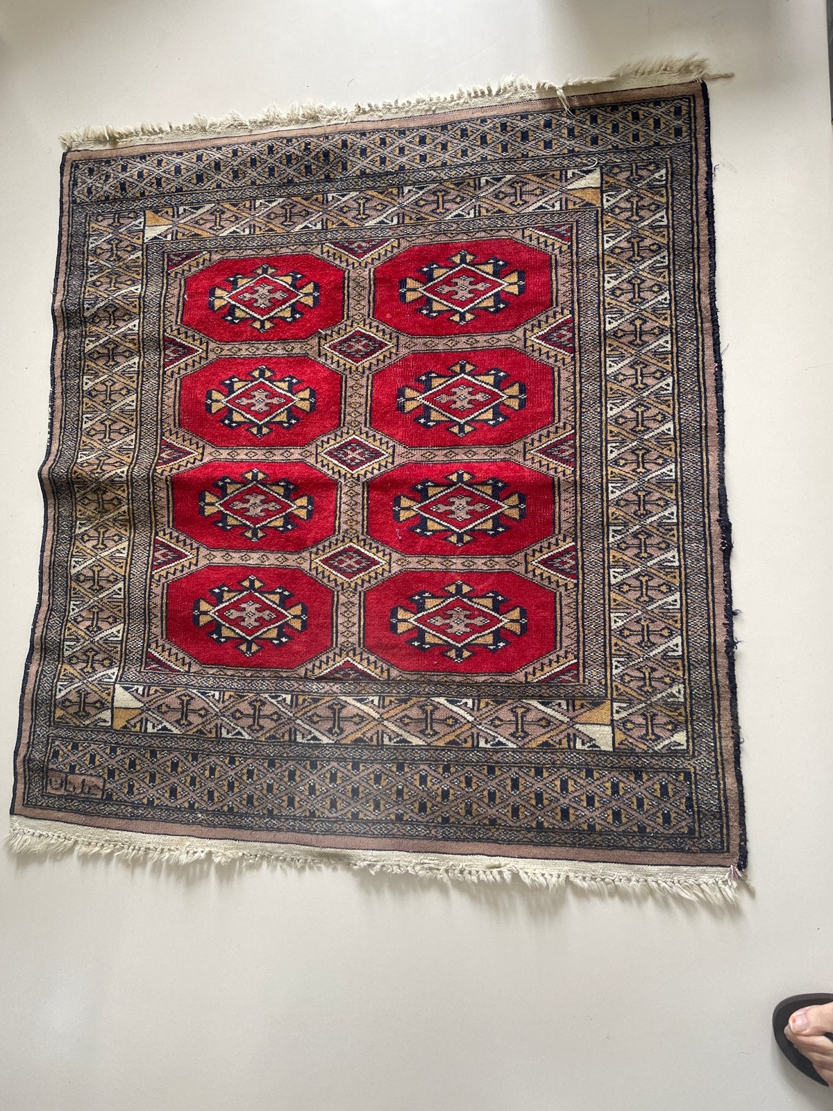 Orgineel Vintage Perzisch tapijt -Rood geometrische patronen, Gebruikt, 100 tot 150 cm, Rechthoekig, Rood