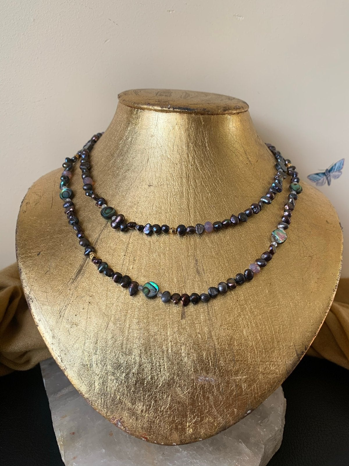 Parel zoetwater abalone geluk balans harmonie intuïtie SALE, Sieraden, Tassen en Uiterlijk, Kettingen, Paars, Nieuw, Verstelbaar