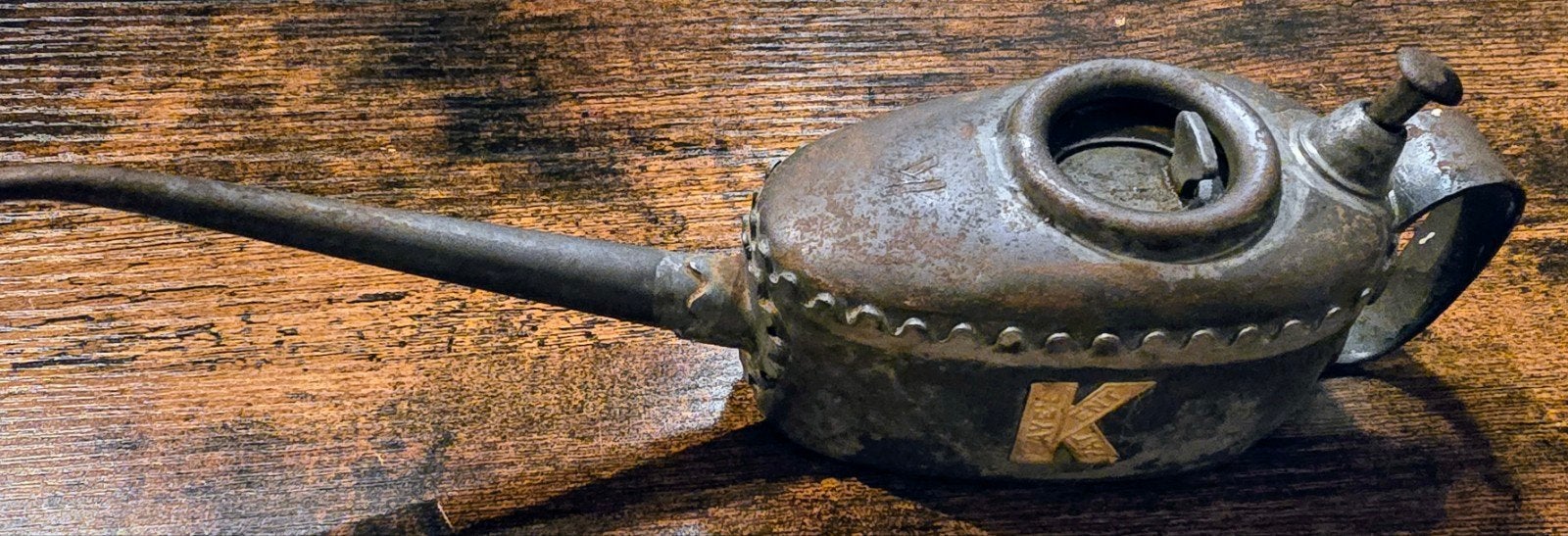 Antieke Oliekan met 'K' Logo - Vintage Smeerkan, Ophalen of Verzenden