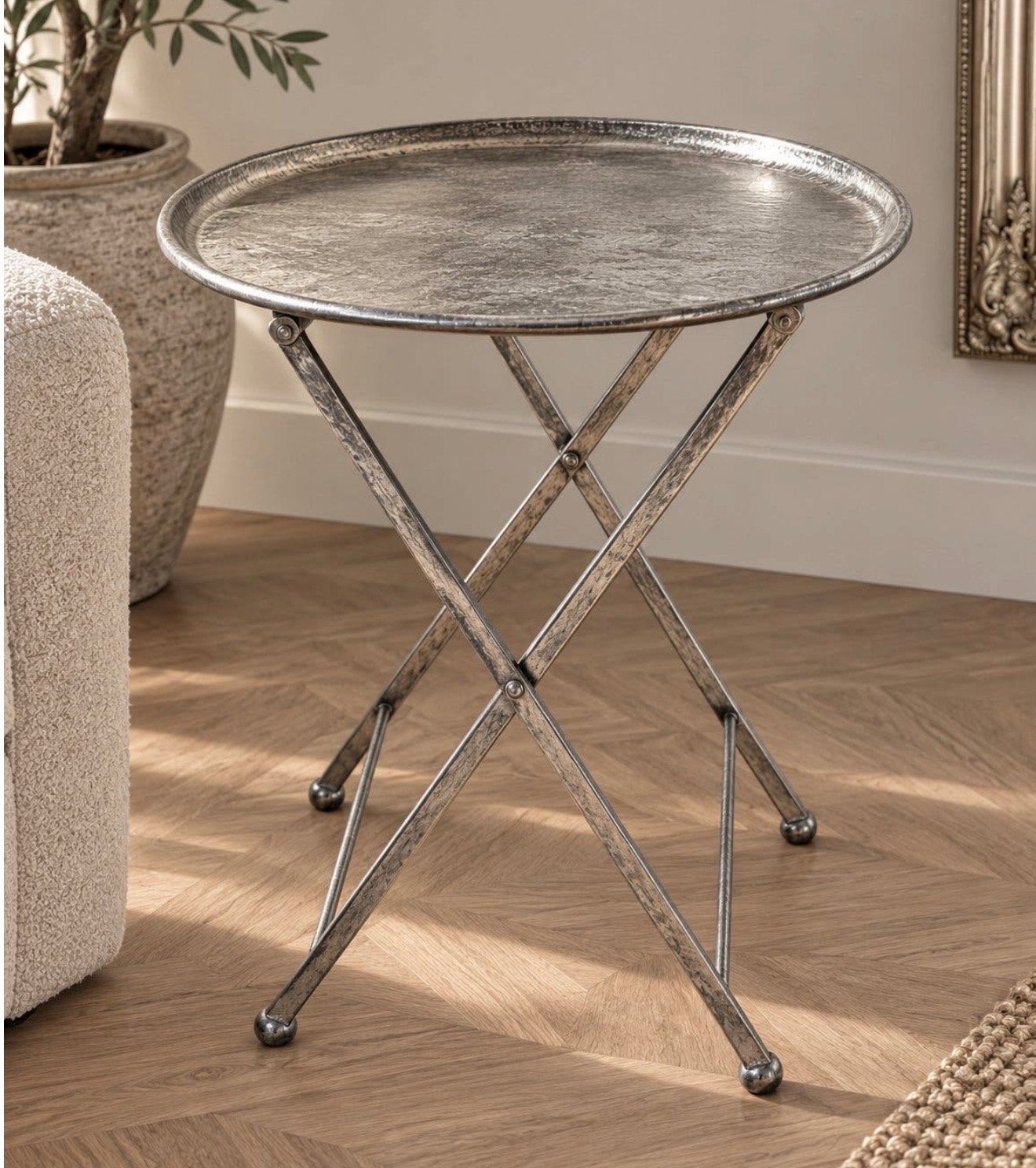 Luxe LOODS 5 Zilverkleurige Bijzettafel twv €200 (NIEUW), 45 tot 60 cm, Minder dan 55 cm, Metaal of Aluminium, Rond