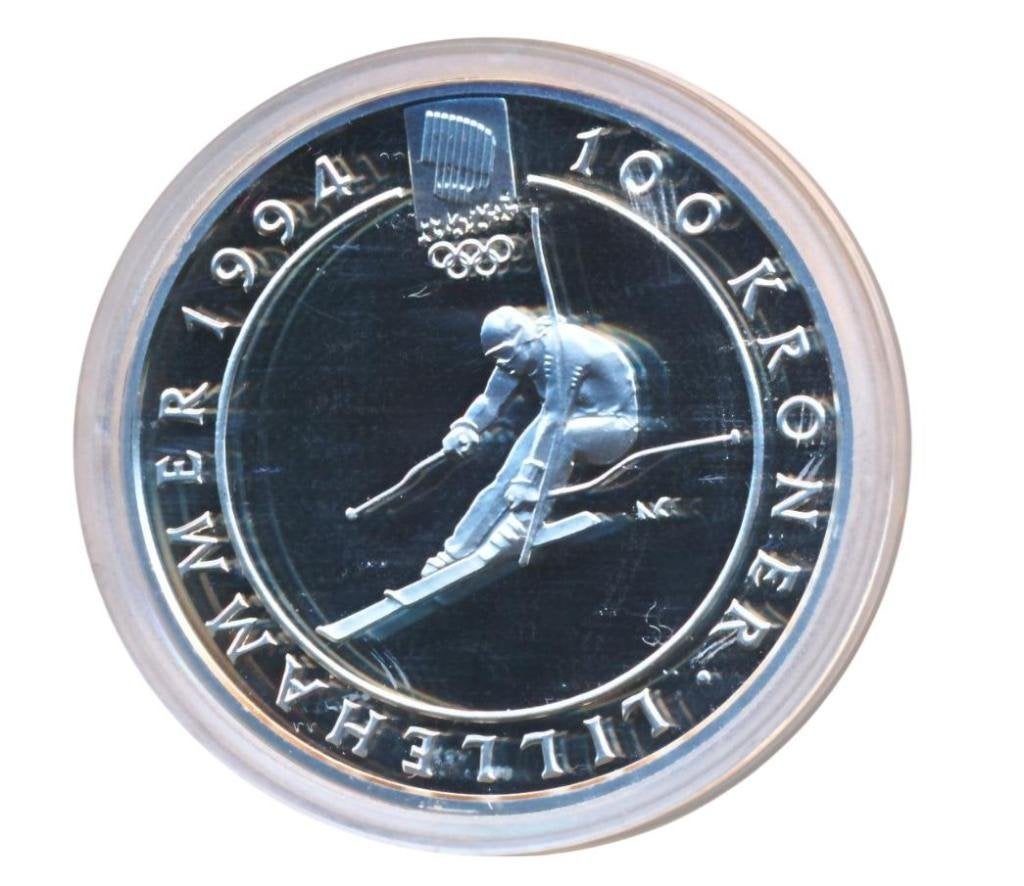 Noorwegen 100 kroner 1993 Olympische Spelen Lillehamer, Ophalen of Verzenden, Overige landen, Zilver
