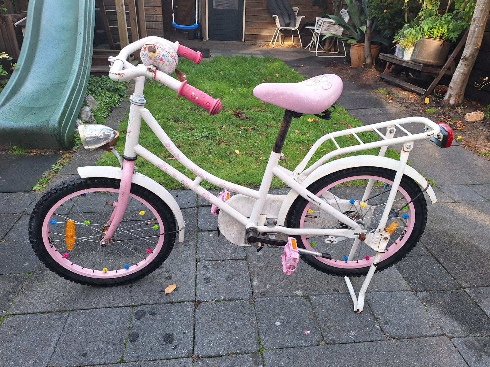 Leuke meisjes omafiets 18 inch, Ophalen, Gebruikt, Terugtraprem, 18 inch