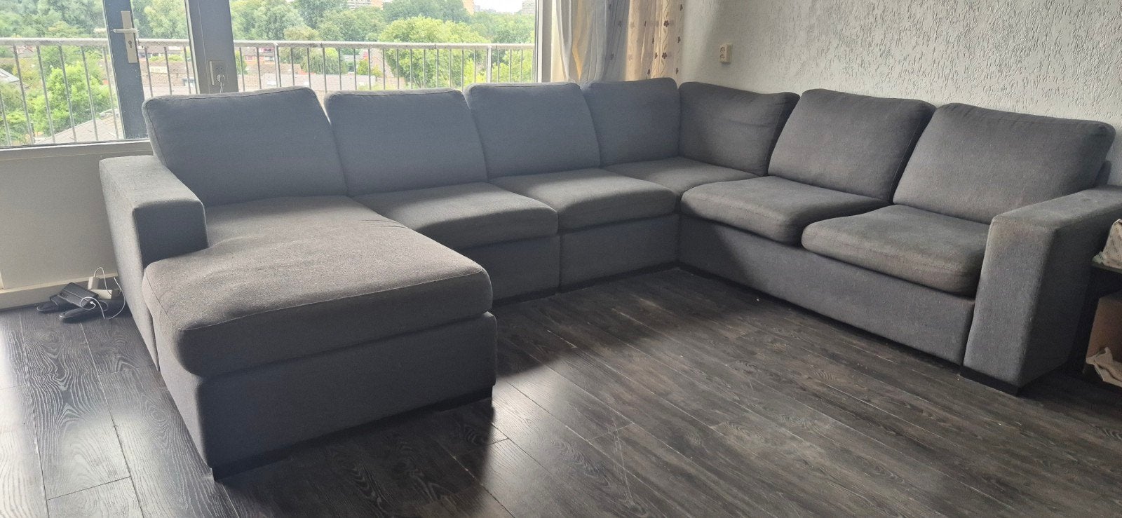 Grote hoekbank, weg wegens verhuizing, Huis en Inrichting, Ophalen, Gebruikt, 100 tot 125 cm, Hoekbank