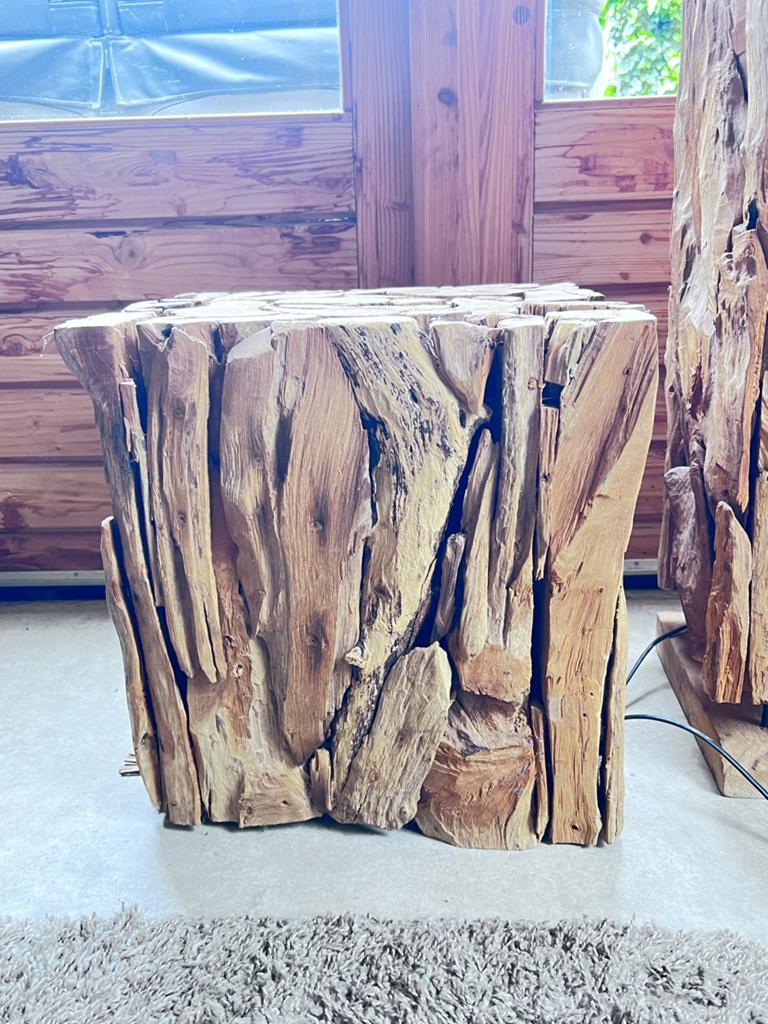 Unieke Teakhouten Bijzettafel/Kruk - Natuurlijke Vorm, Huis en Inrichting, Tafels | Bijzettafels, Ophalen, Minder dan 45 cm, Minder dan 55 cm