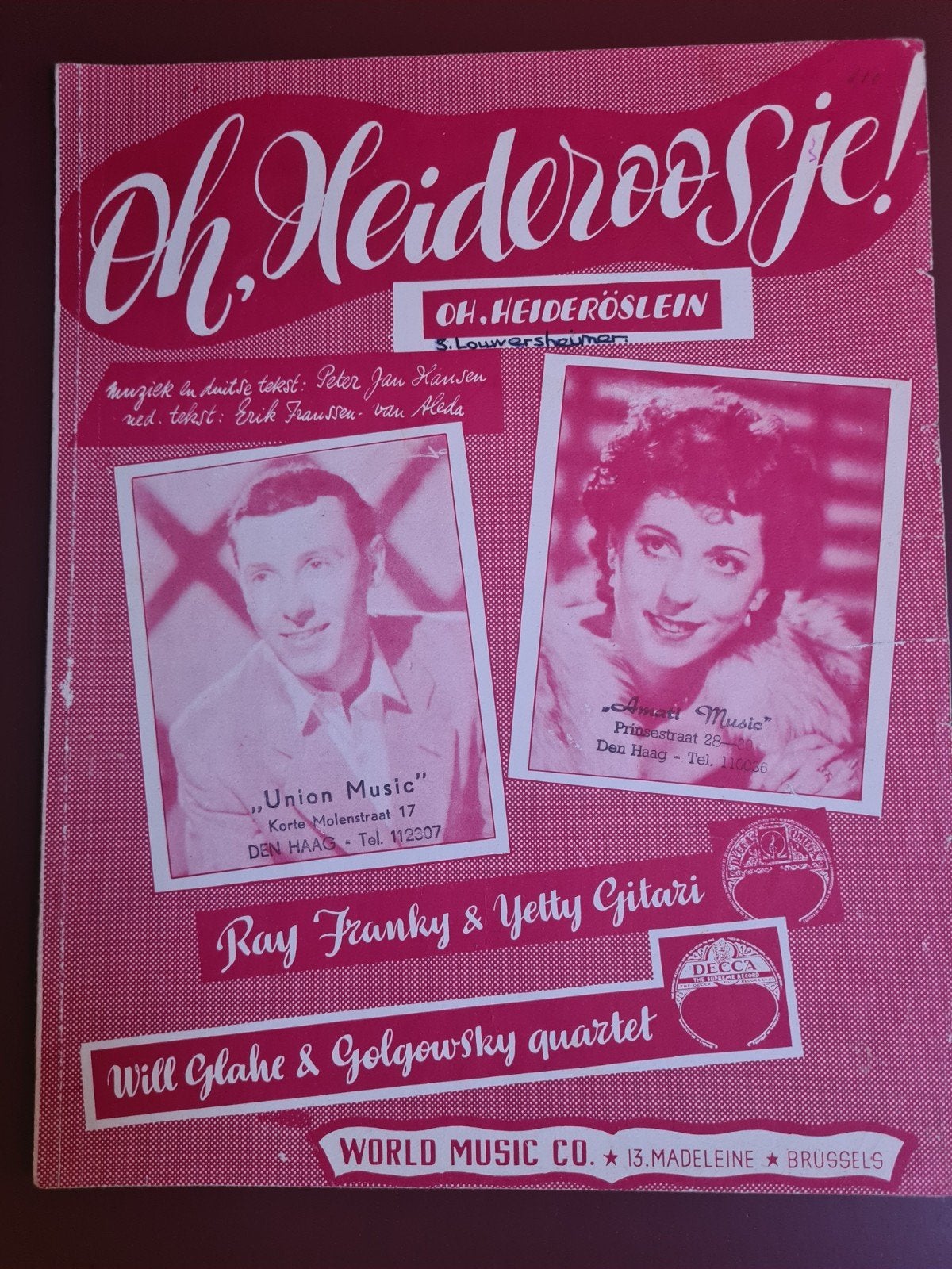 Oh, Heideroosje! - Vintage bladmuziek (1954), Gebruikt, Ophalen of Verzenden, Thema, Populair