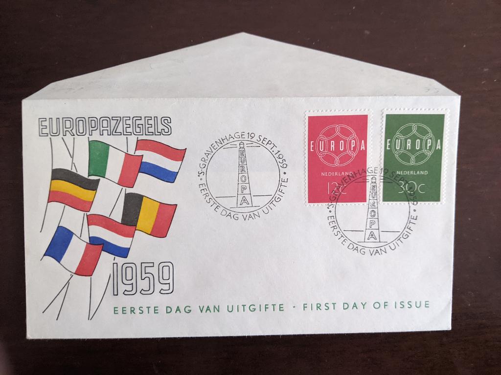 NL 1959; FDC E-39 EUROPAZEGELS, Verzenden, Onbeschreven, Nederland