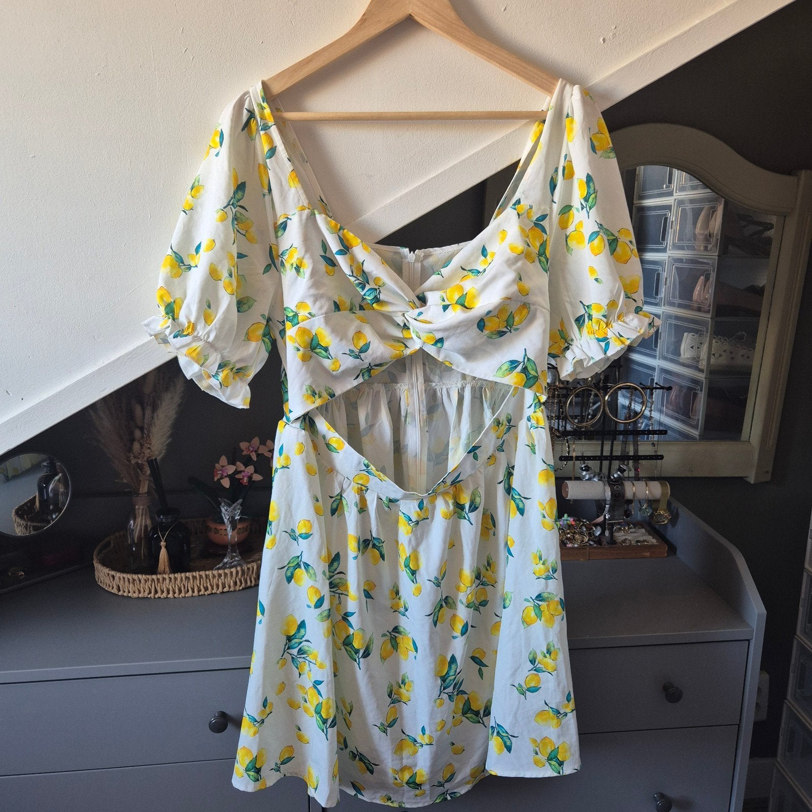 CIDER Citroenen Zomerjurk met Cut-Out – Maat XL, Kleding | Dames, Wit, Maat 46/48 (XL) of groter, Ophalen of Verzenden, Zo goed als nieuw