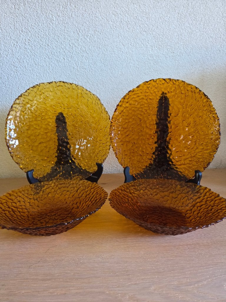 4x PartyLite Siena Lights borden amber - Mid Century Modern, Ophalen of Verzenden, Bord(en), Overige stijlen, Glas