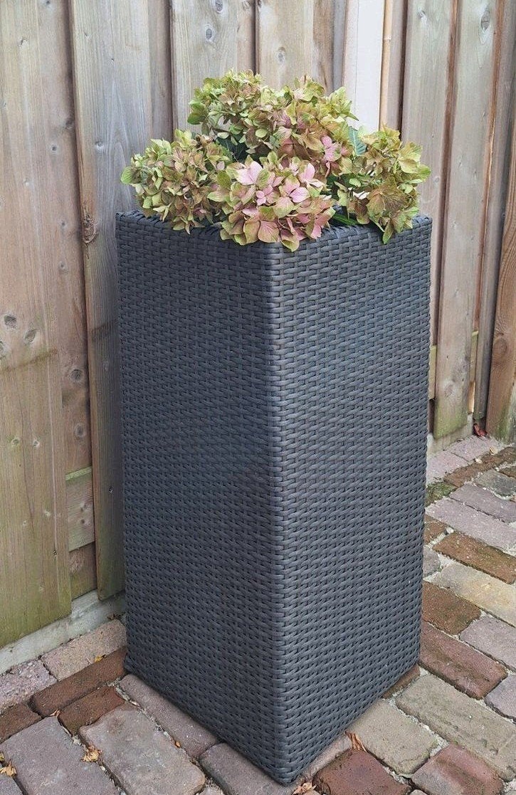 Plantenbak Verhoogd 34x34x75 cm Poly Rattan Zwart, Ophalen, Kunststof, Gebruikt, Minder dan 60 cm