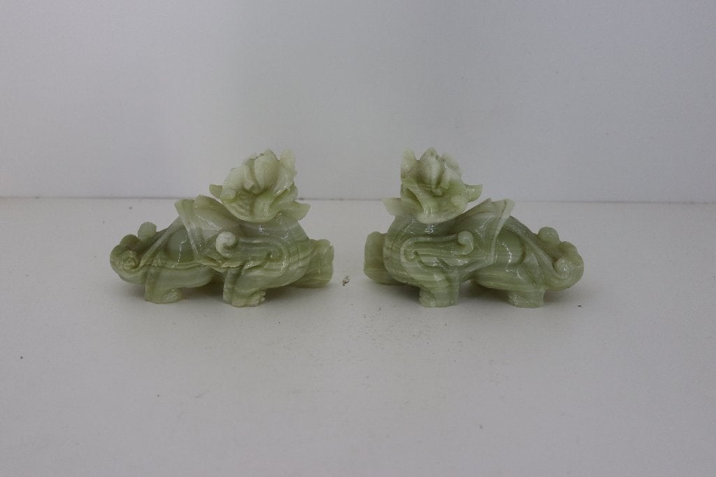 Prachtige Set Groene Onyx Pixiu Beelden (15 cm), Antiek en Kunst, Overige typen, Ophalen of Verzenden, Groen, China