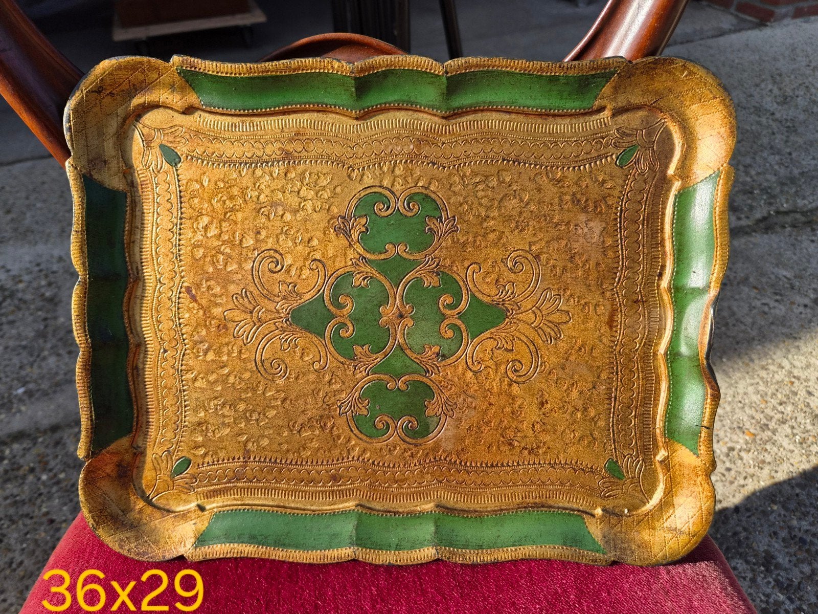 Italiaans houten dienblad - Vintage decoratief dienblad, Gebruikt, Ophalen of Verzenden, Met afbeelding/tekst, Dienblad
