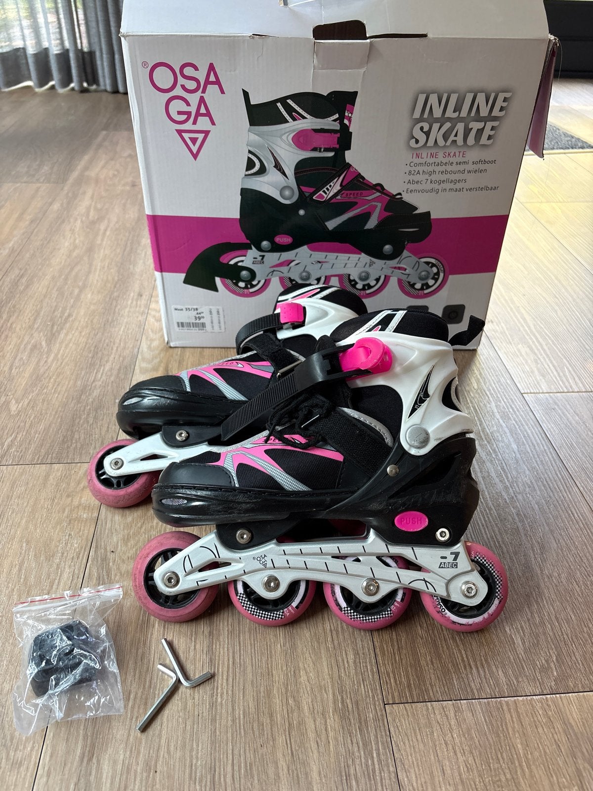 Osaga Inline Skates - Zwart/Roze, Maat 35-38  Verstelbaar, Ophalen of Verzenden, Zo goed als nieuw