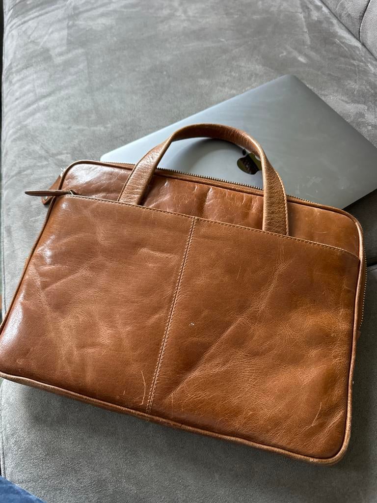 Mooie dBramante leren laptoptas met diverse vakken, Ophalen of Verzenden, 13 inch, Gebruikt