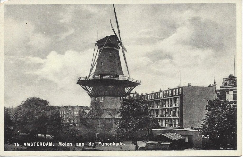 Amsterdam, Molen aan de Funenkade, ca. 1940 gelopen, Ophalen of Verzenden, 1940 tot 1960, Gelopen, Noord-Holland