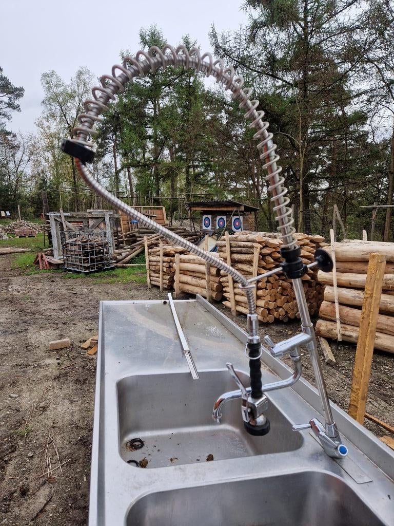 RVS Horeca afwasbak - lange wastafel MET KRAAN, Huis en Inrichting, Ophalen, Gebruikt, 200 cm of meer, Minder dan 100 cm