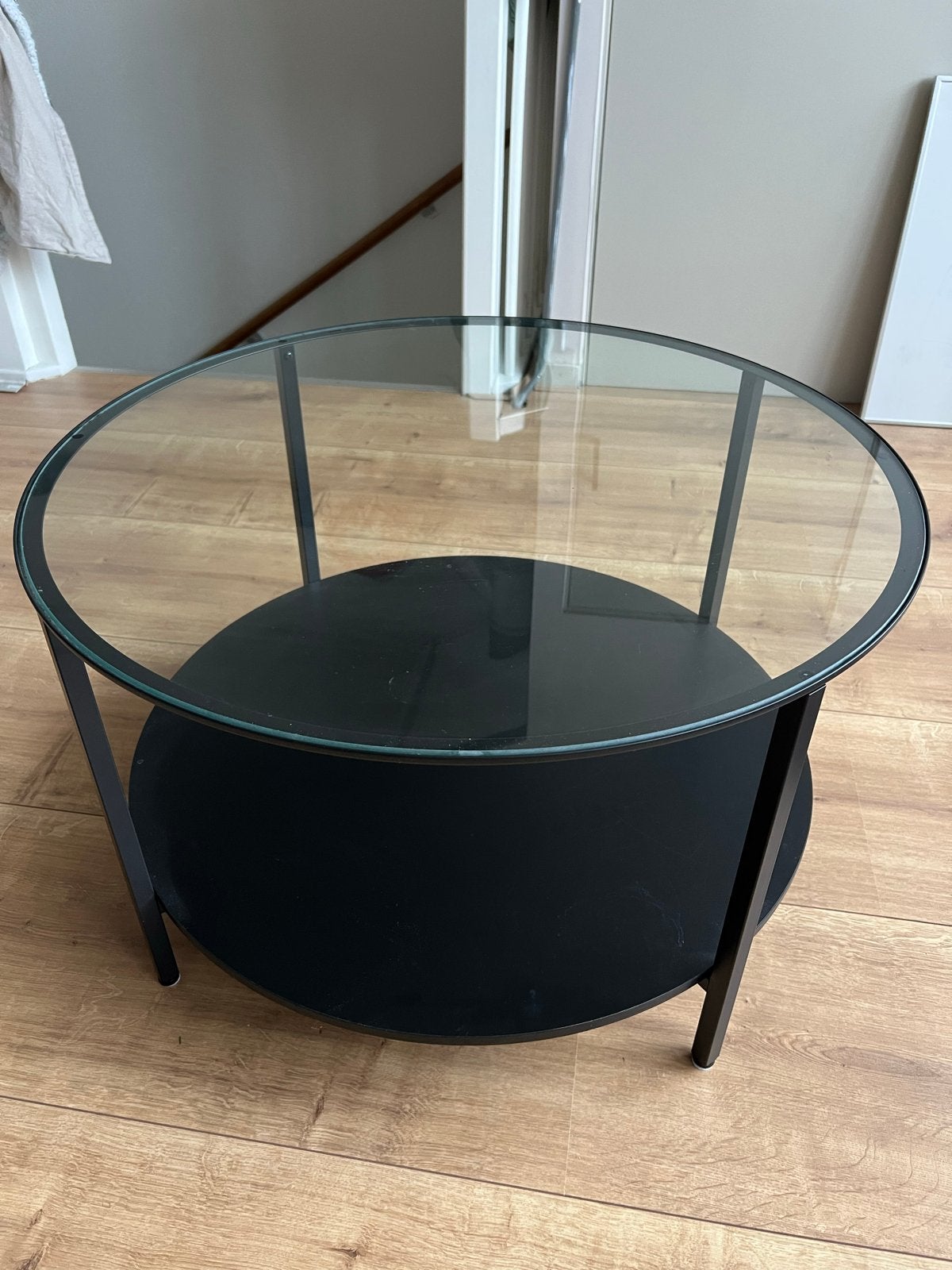 Ronde salontafel met glazen blad - 75cm, Ophalen, 50 – 75, Gebruikt, Rond
