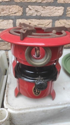 Vintage Geëmailleerd Petroleumstel Beccon / Grandmere, Ophalen of Verzenden