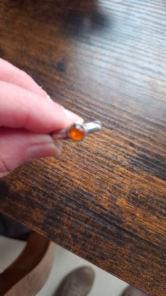 Zilveren ring met barnsteen (maat 18), 18 tot 19, Gebruikt, Ophalen of Verzenden, Met edelsteen
