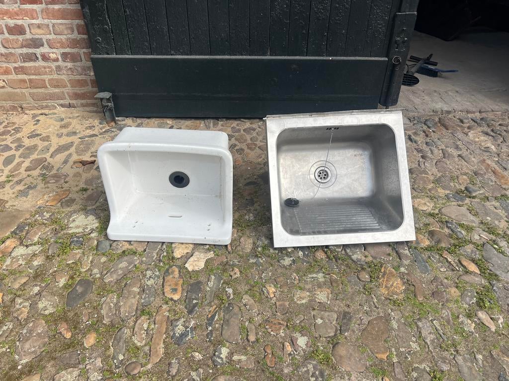 Wit porseleinen overstort gootsteen., Ophalen, Wit, Zo goed als nieuw, Minder dan 100 cm