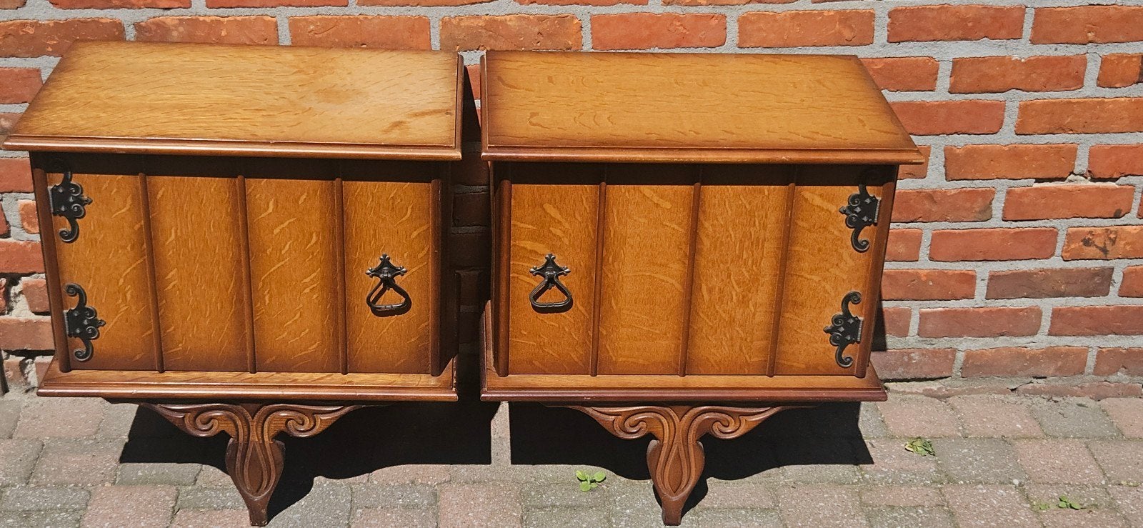 Set van 2 antieke nachtkastjes, Huis en Inrichting, Slaapkamer | Nachtkastjes, Ophalen, Gebruikt, Minder dan 45 cm, 55 tot 70 cm