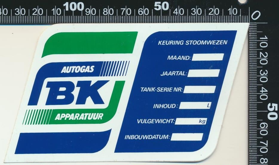 Sticker: BK Autogas - Keuring Stoomwezen, Verzamelen, Stickers, Zo goed als nieuw, Auto of Motor, Ophalen of Verzenden